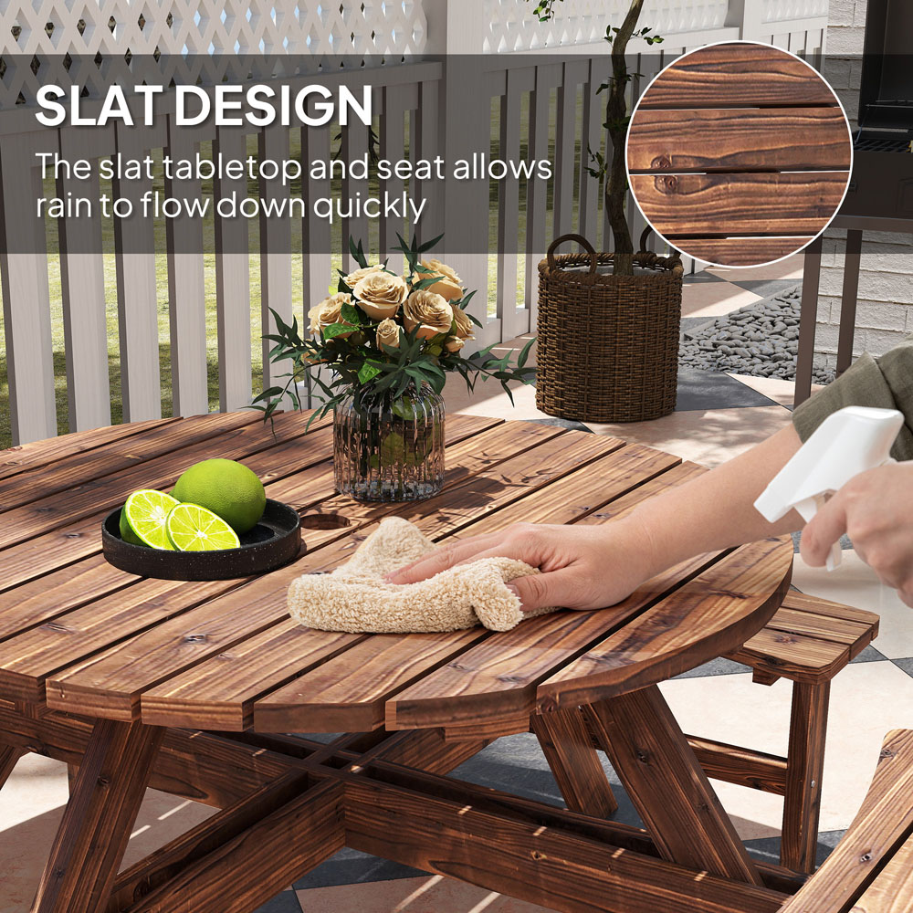 Outsunny 8 Seater Wooden Round Garden Dining Set with Parasol Hole Tan Image 5