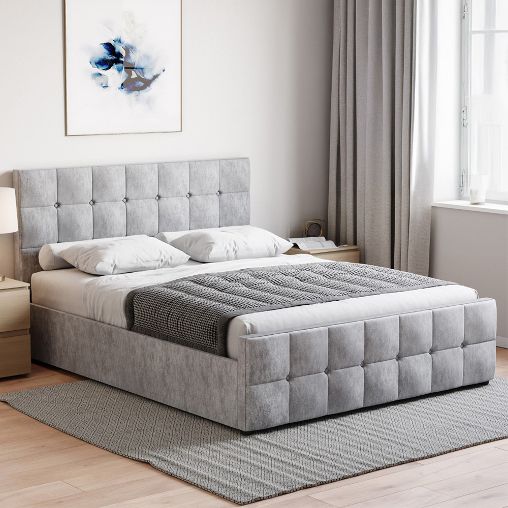 Vida Designs Valentina King Size Silver Crushed Velvet Ottoman Bed Image 1