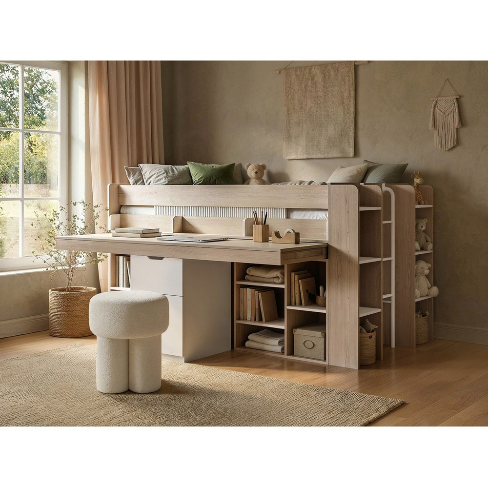 Flair Micah Oak and White Mid Sleeper Bed with Desk Image 6