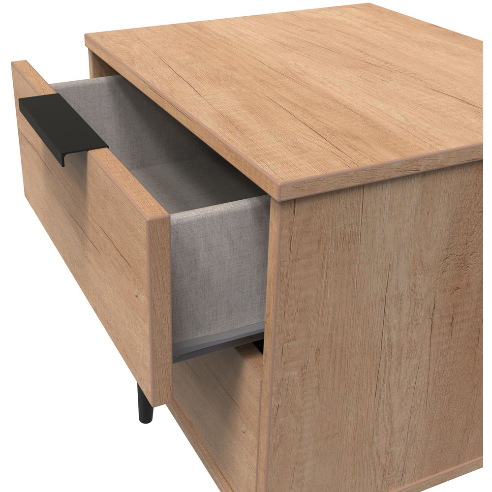 Crowndale Hong Kong 2 Drawer Nebraska Oak Compact Bedside Cabinet Ready Assembled Image 6
