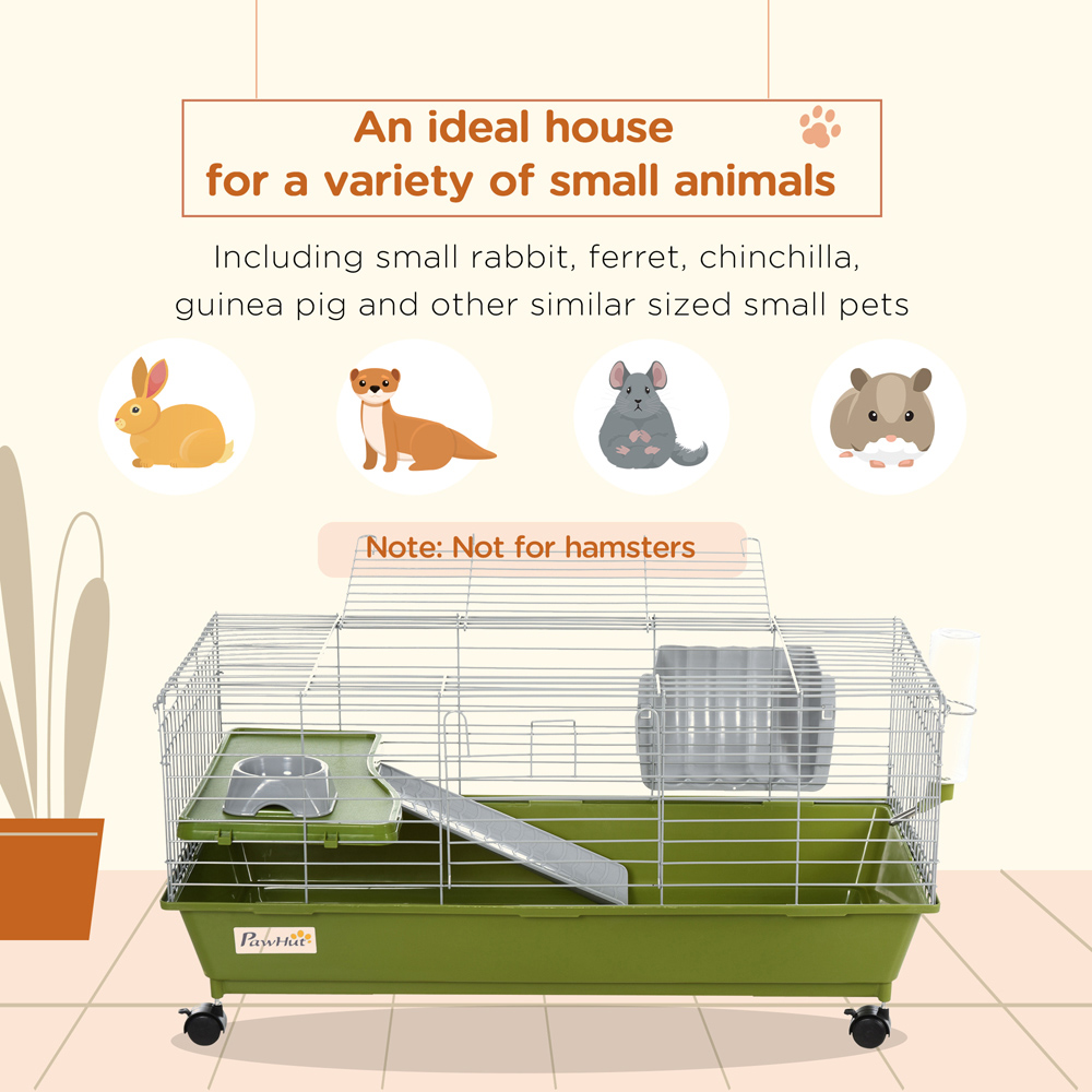 PawHut 89cm Green Small Animal Cage with Food Dish Image 3