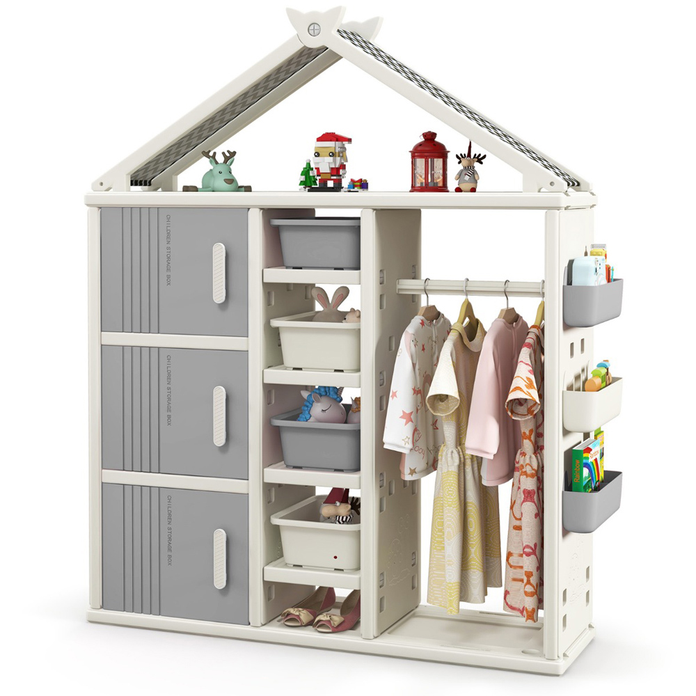 Costway Grey Kids Closet with Storage Bin Image 3