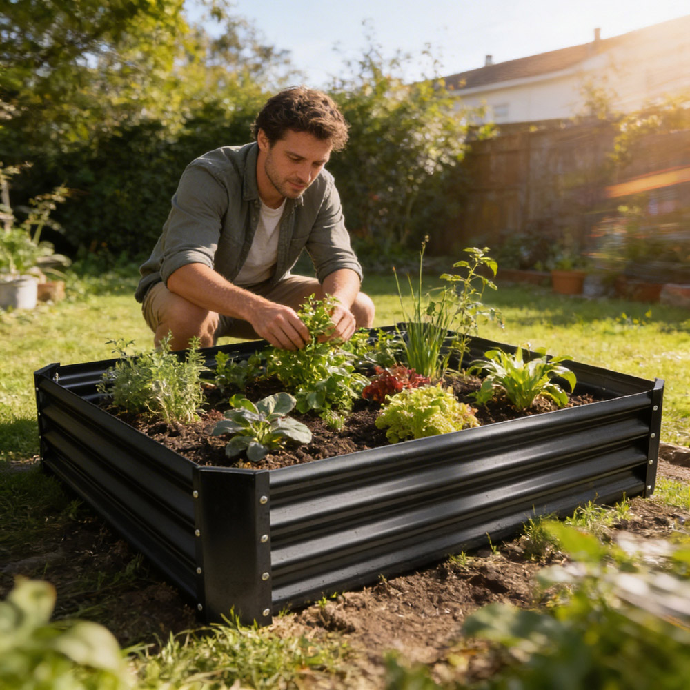 Harbour Housewares Anthracite Square Galvanised Steel Raised Garden Bed 90 x 90cm Image 3