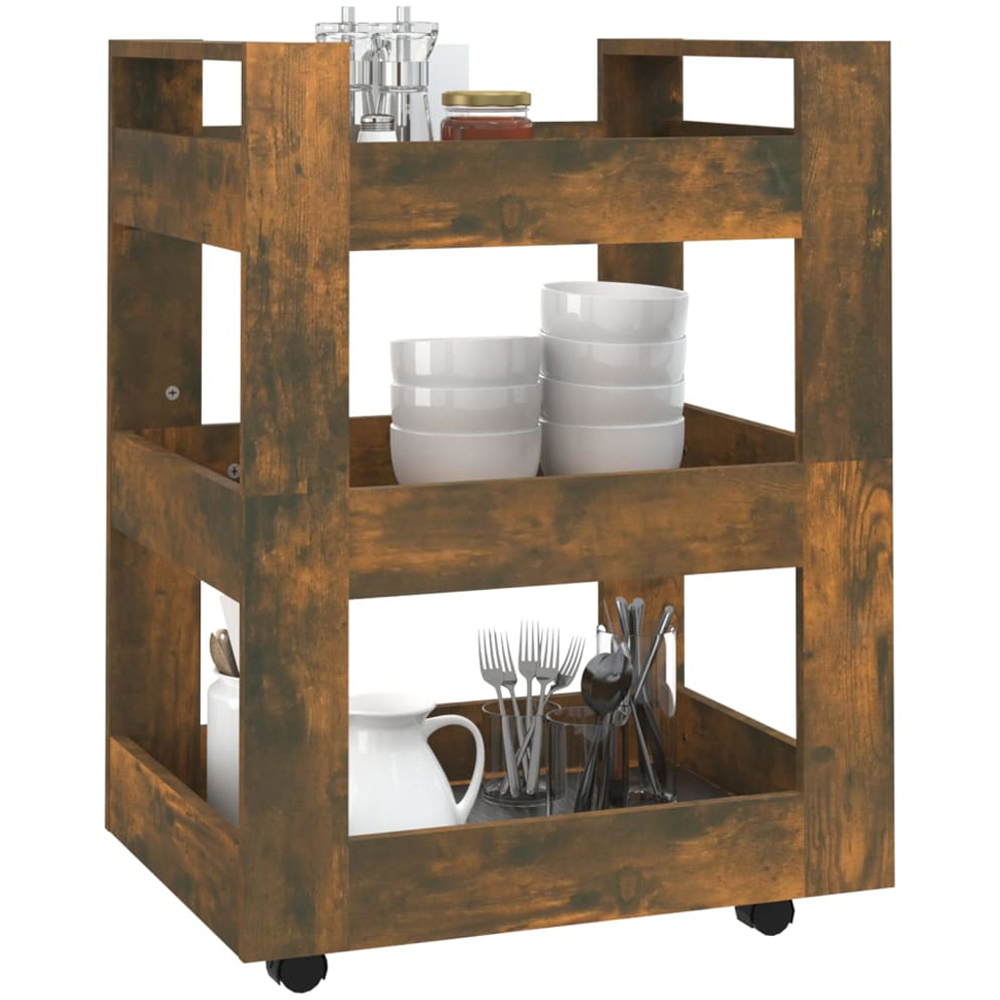 vidaXL 3 Shelf Smoked Oak Kitchen Trolley Image 4