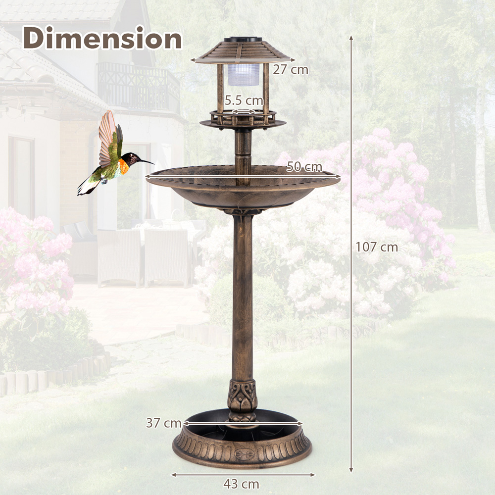 Costway Antique Solar LED Bird Bath with Flower Planter Image 9