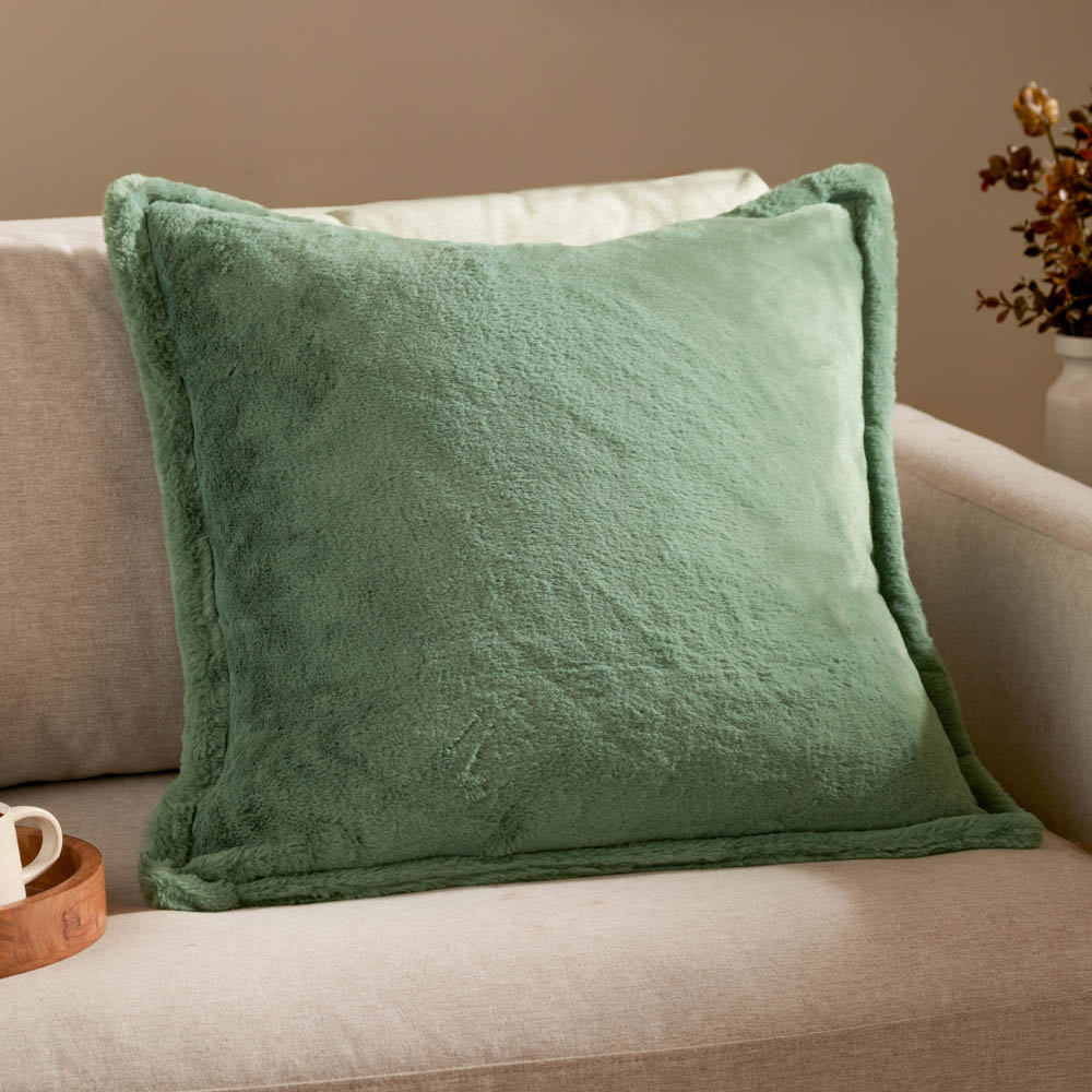 Furn Kallu Frost Green Faux Fur Cushion 55 x 55cm Image 2
