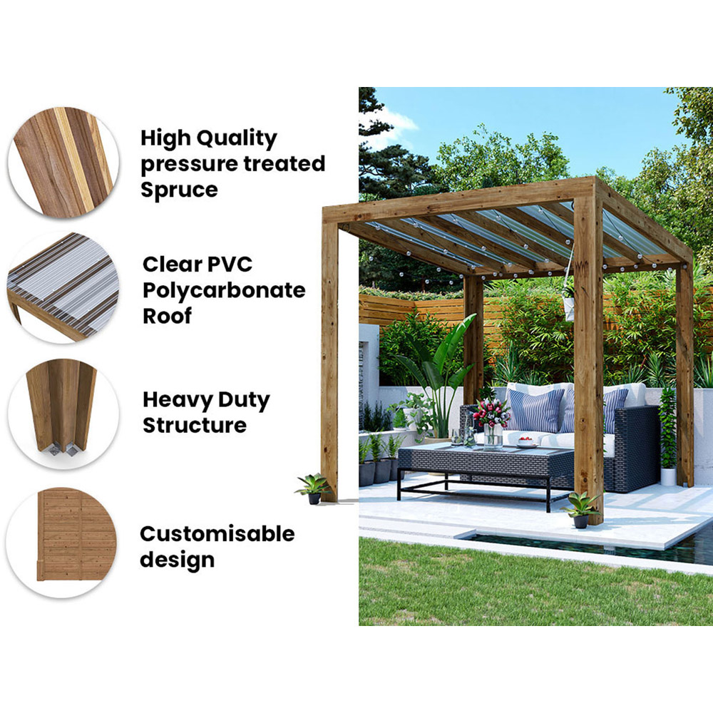 Dunster House Terracube 2.5 x 2.5m Brown Wooden Pergola Image 5