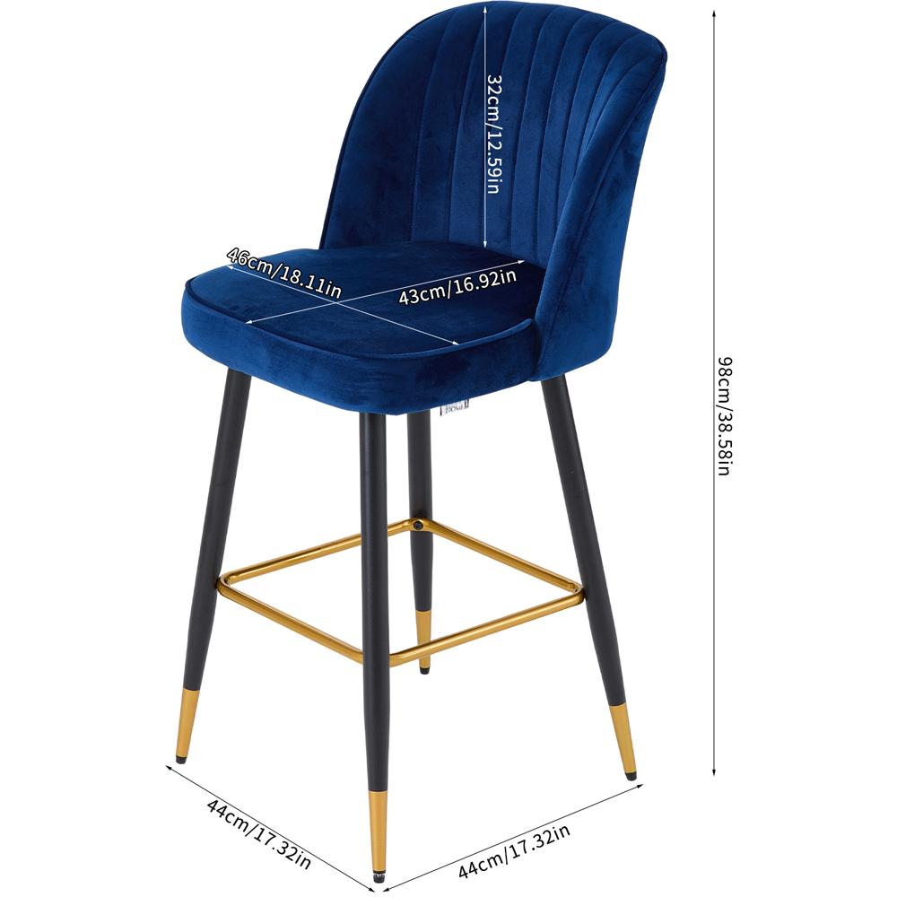 Living and Home Royal Blue Upholstered Bar Stool Set of 2 Image 9