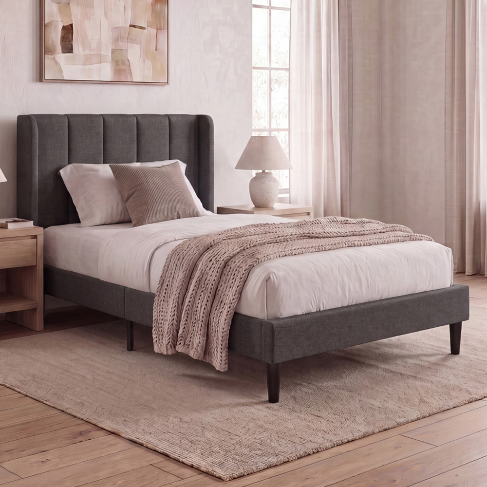 VIDA DESIGNS Vianna Single Dark Grey Linen Fabric Bed Image 1