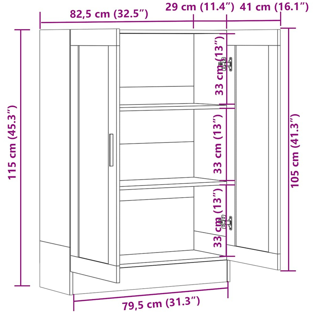 vidaXL 2 Glass Door 3 Shelf Grey Sonoma Vitrine Cabinet Image 9