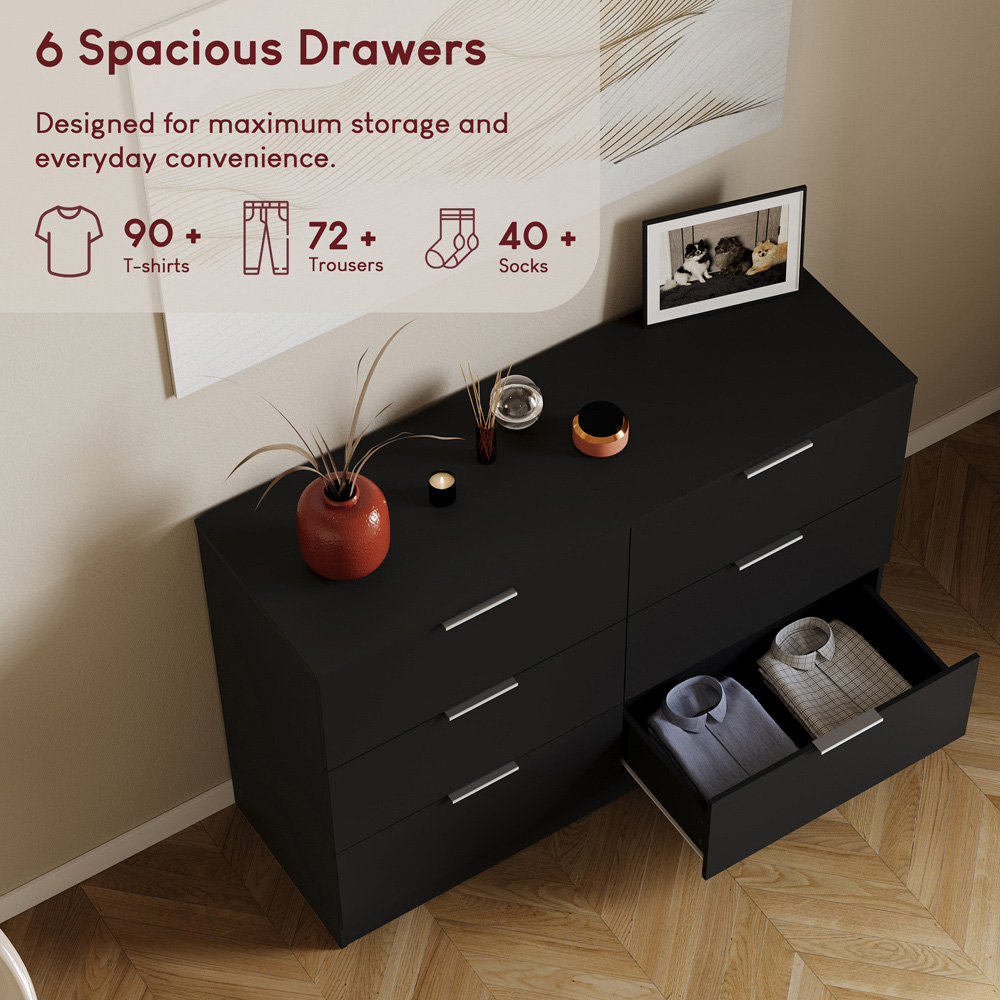 VIDA DESIGNS Trega 6 Drawer Black Chest of Drawers Image 6