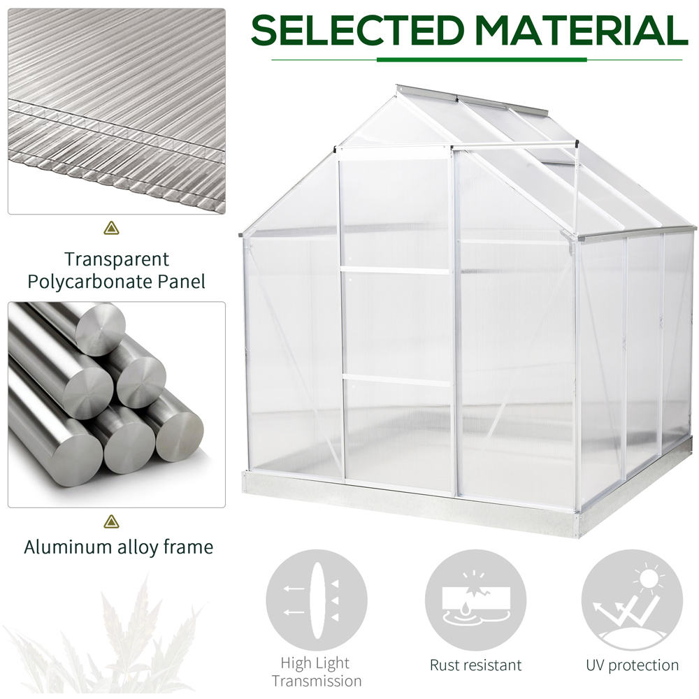 Outsunny White Polycarbonate 6 x 6ft Walk In Lean to Greenhouse Image 5