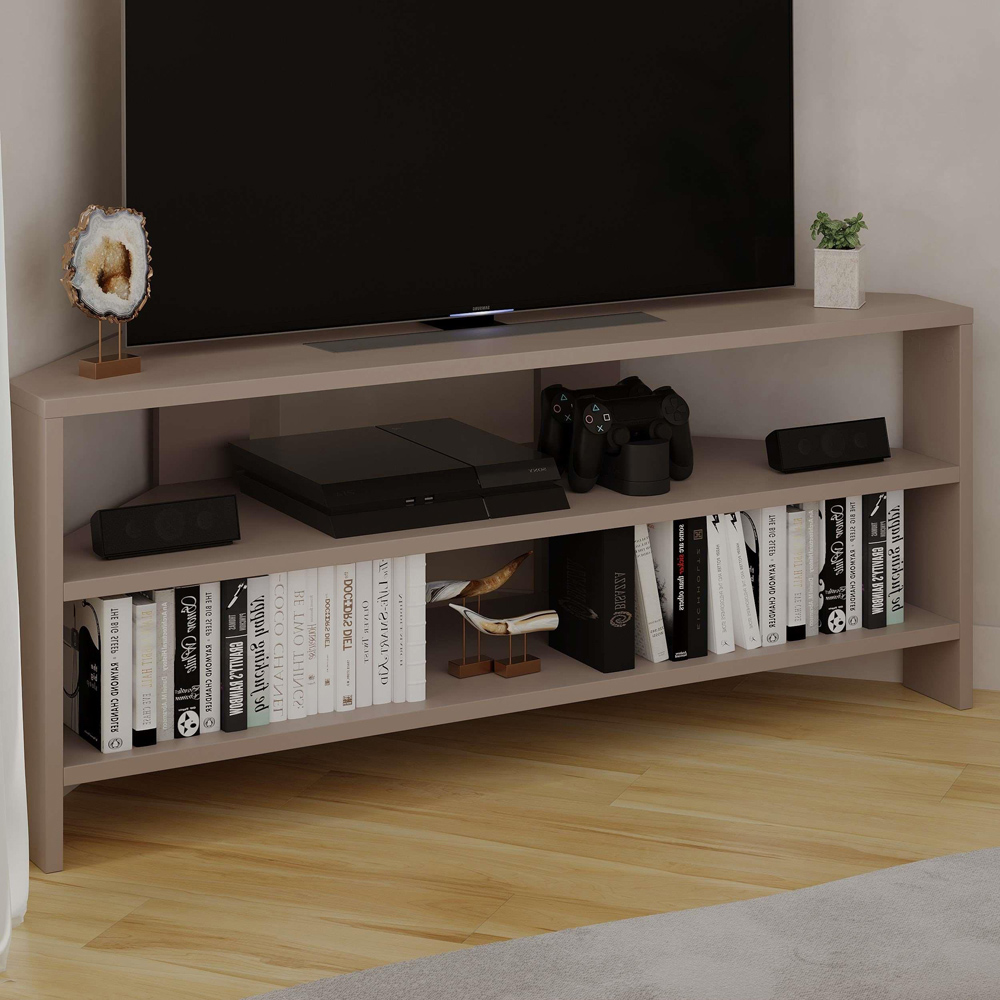 Decortie Thales 2 Shelf Mocha Grey Modern Corner TV Unit Image 3