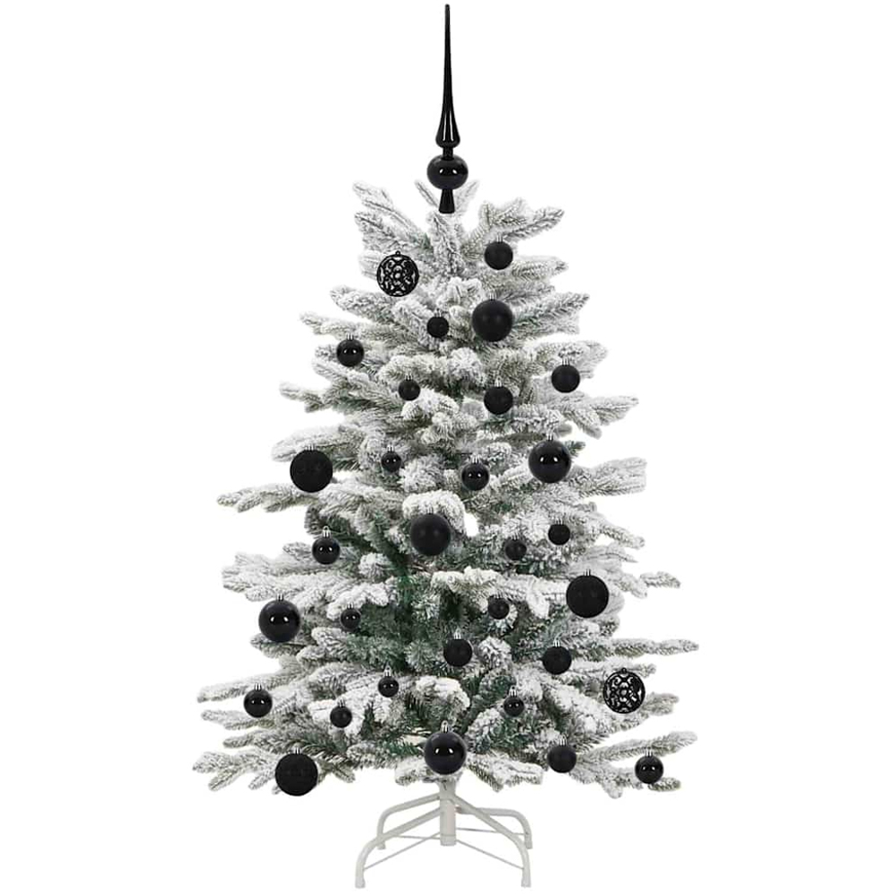 vidaXL Pre-Lit Black Baubles White Artificial Snow Flocked Christmas Tree 4ft Image 4