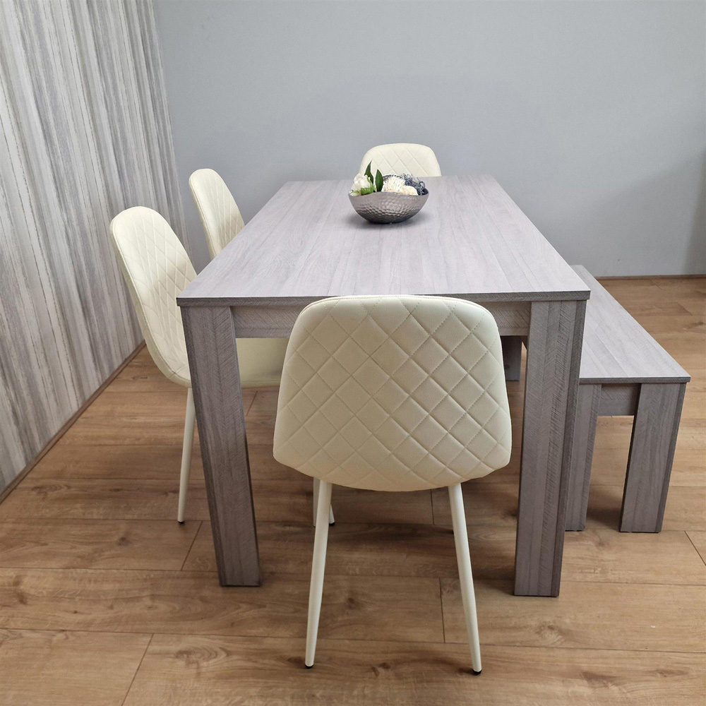 Kosy Koala 6 Seater Faux Leather Gem Pattern Dining Bench Set Grey and Cream Image 3