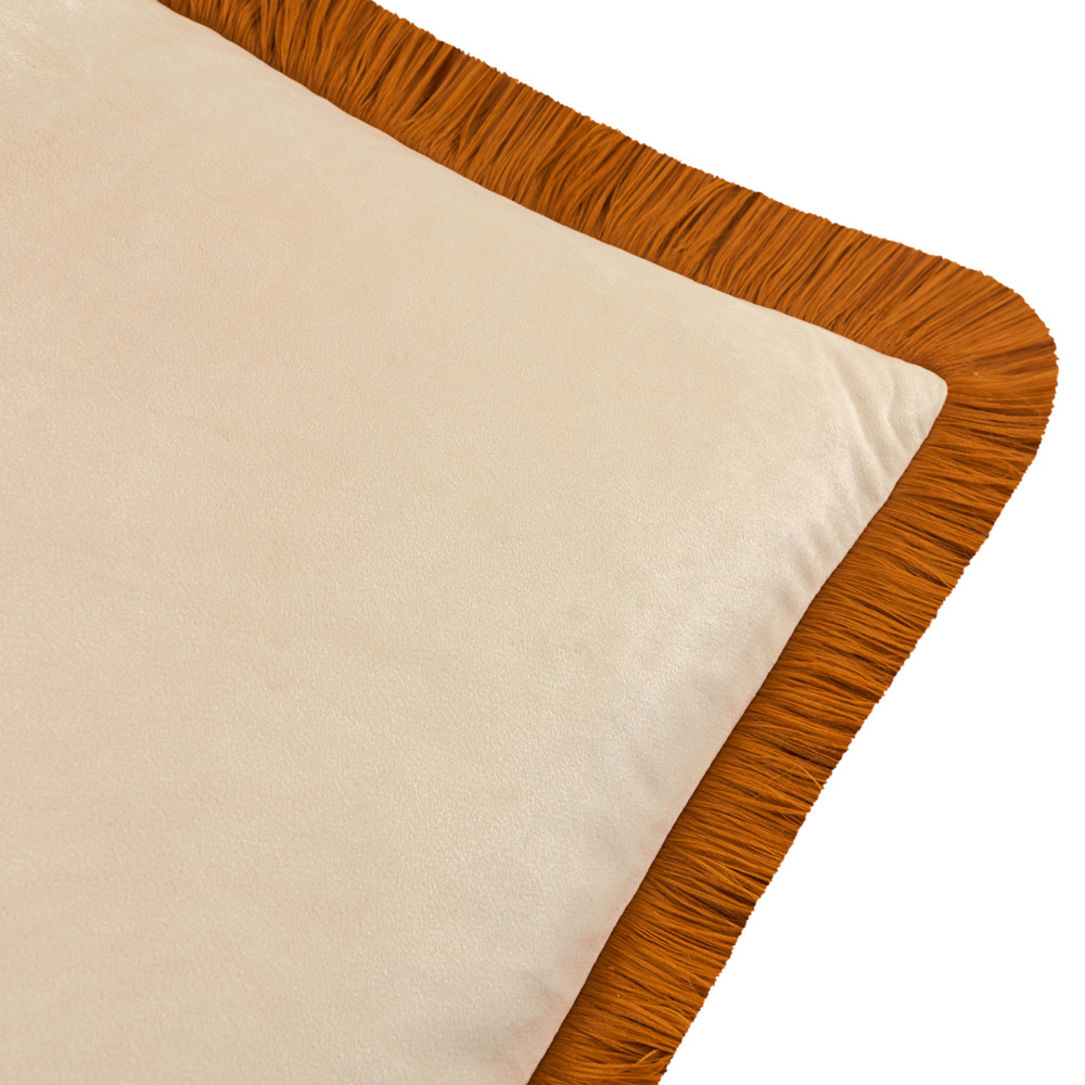 Furn Halo Fringed Ecru and Ginger Velvet Cushion 50 x 50cm Image 2