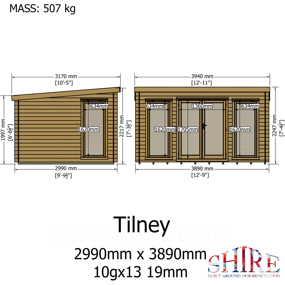 Shire Tilney 10 x 13ft Pent Garden Log Cabin Image 9