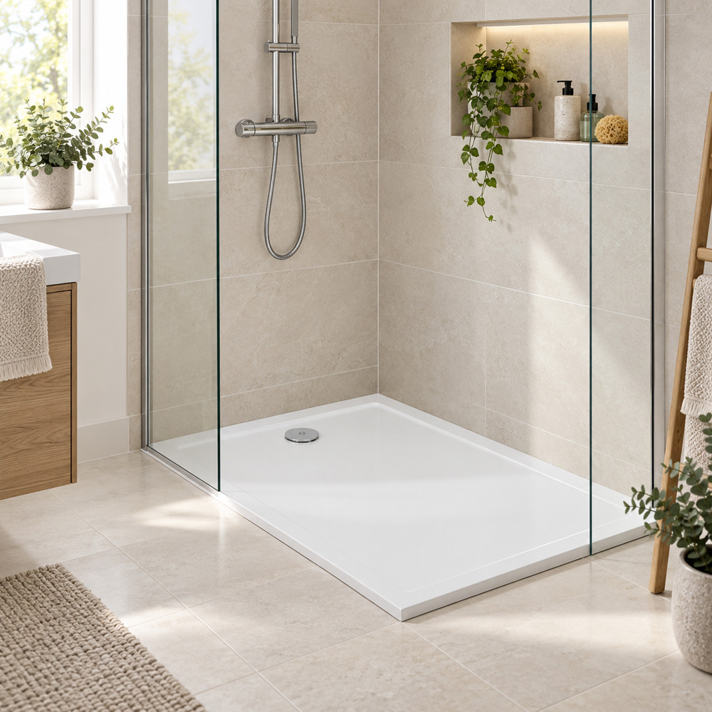 Go Bathrooms Delton White Low Profile Rectangular Shower Tray 1200 x 700mm Image 2