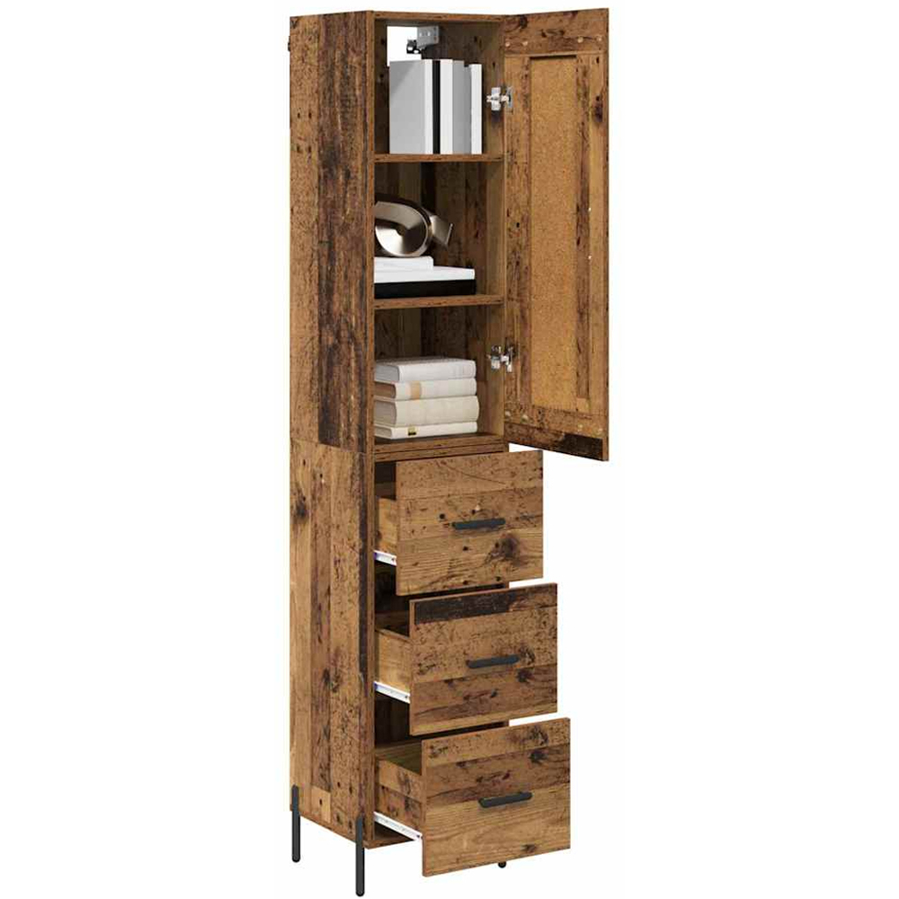 vidaXL Single Door 3 Drawer Old Wood Sideboard with Black Handles Image 3