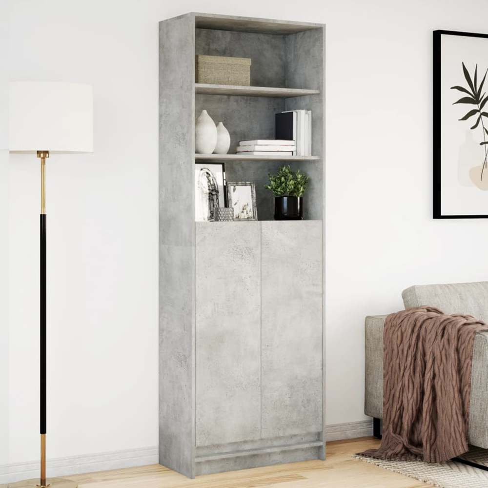 vidaXL 2 Door 3 Shelf Concrete Grey LED Highboard Image 1