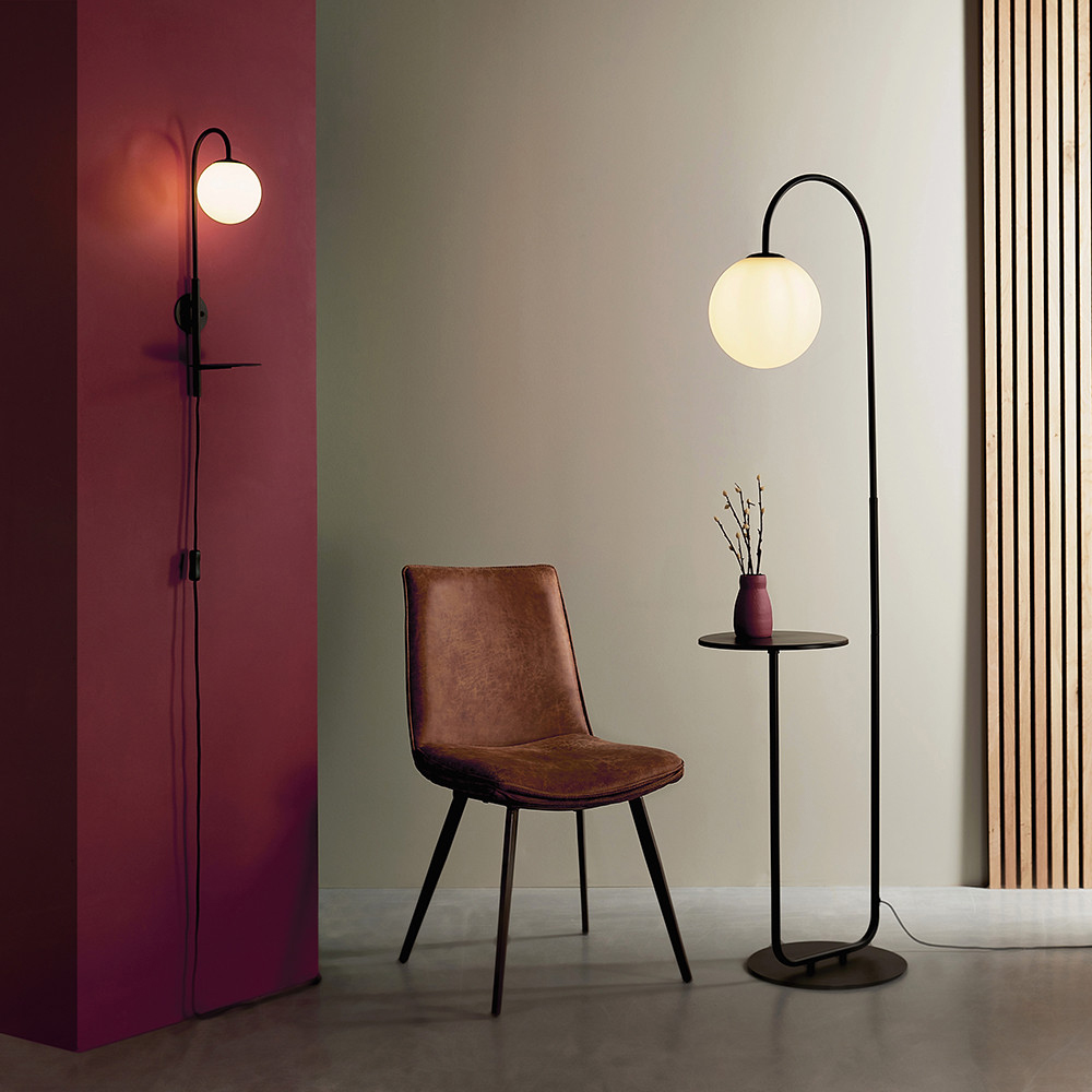 Merano Frosinone Matt Opal Glass Shade Satin Black Paint Wall Lamp Image 2