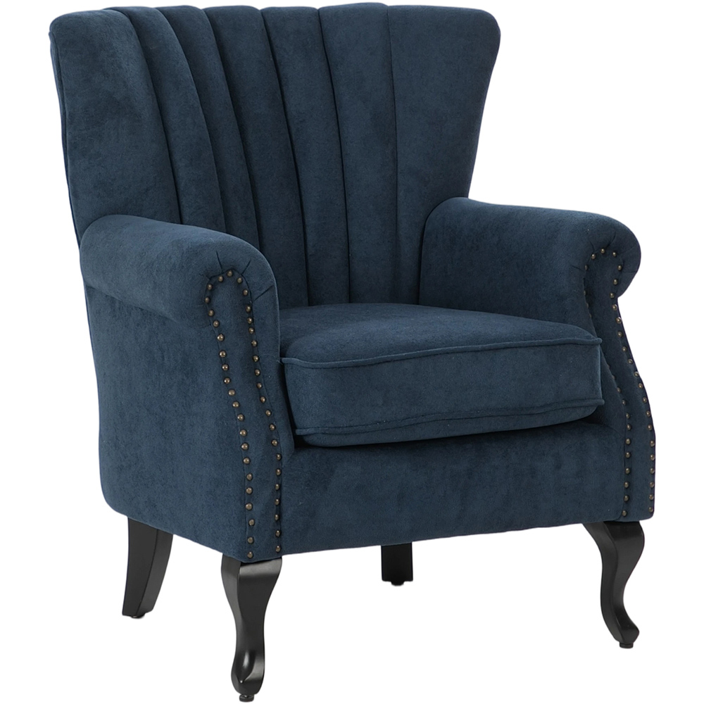 Living and Home Blue Chenille Upholstered Channel Back Armchair Image 2