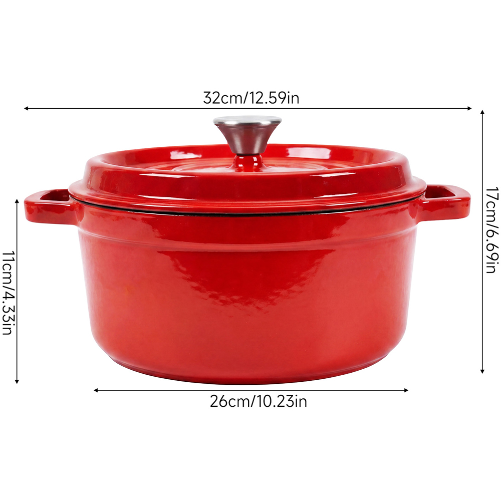 Living and Home Red Enamelled Cast Iron Dutch Oven Pot 5L Image 8