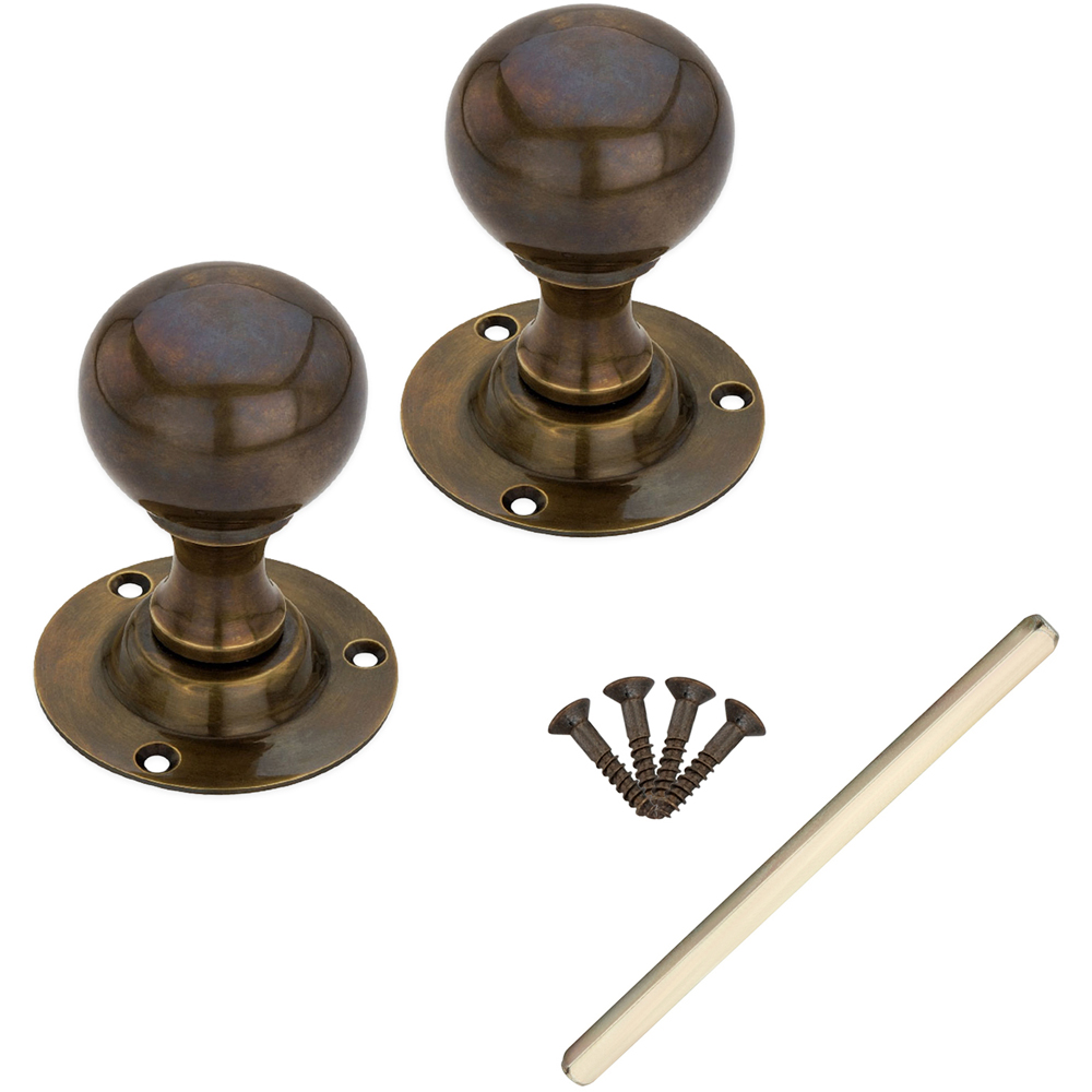 Spira Brass Antique Ball Mortice Door Knob 2 Pack Image 4