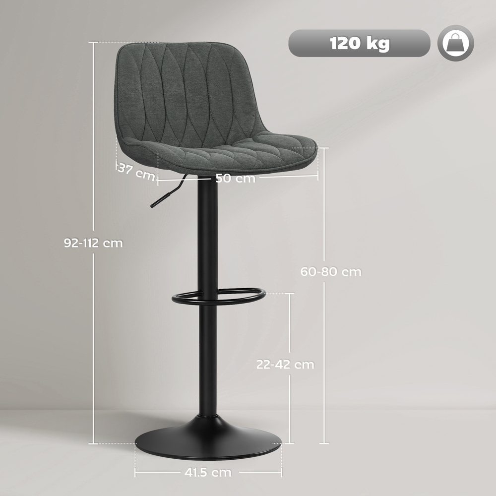 HOMCOM Charcoal Grey Modern Adjustable Swivel Bar Chair Set of 2 Image 9