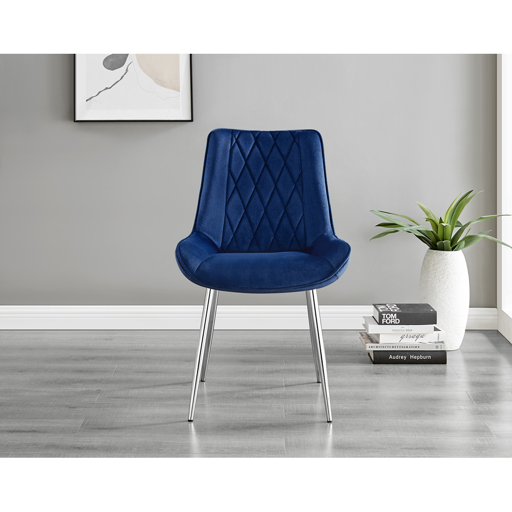 Furniturebox Arona Pesaro 4 Seater Round Dining Set Navy Blue and Chrome Image 7