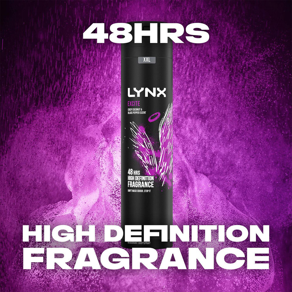 Lynx Excite Black Pepper and Crisp Coconut 48H Protection Deodorant Body Spray 250ml 30 Pack Image 5