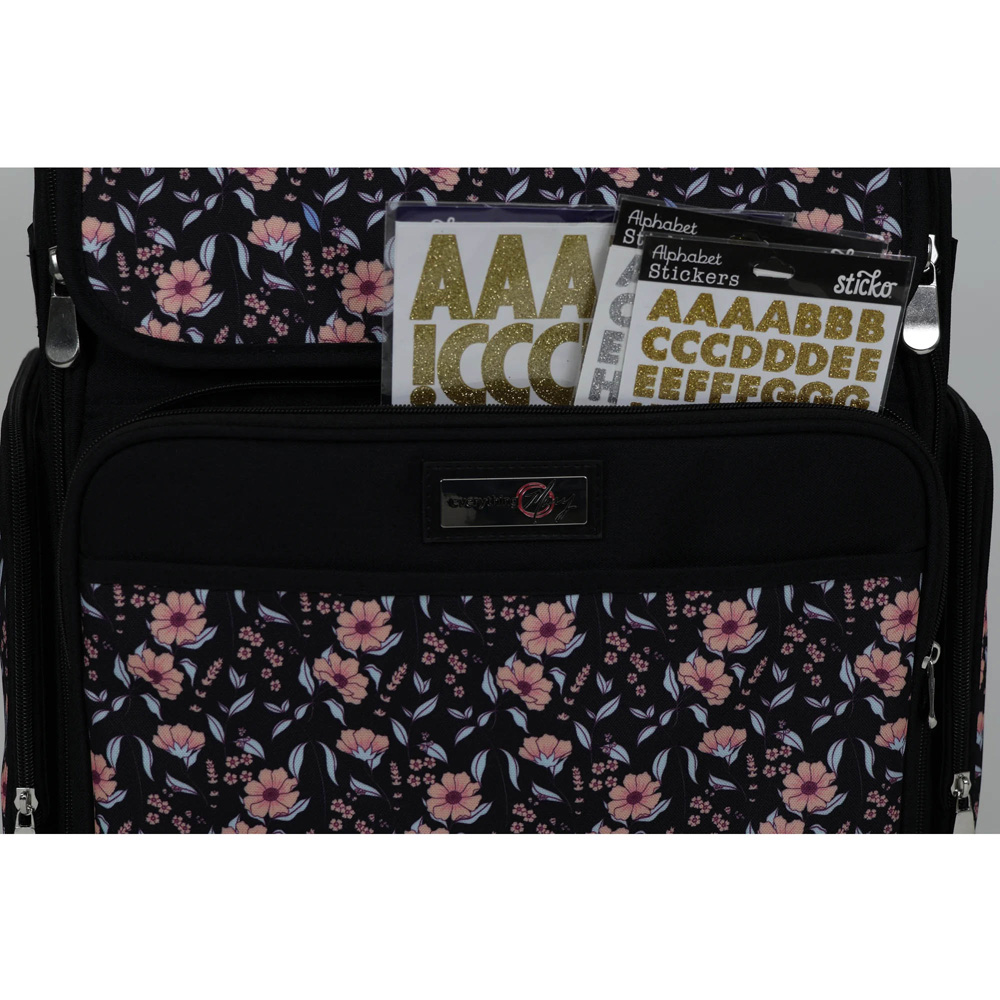 Everything Mary EVM12737-12 Black Floral Rolling Tote Bag 35.6 x 21.6 x 38.7cm Image 3