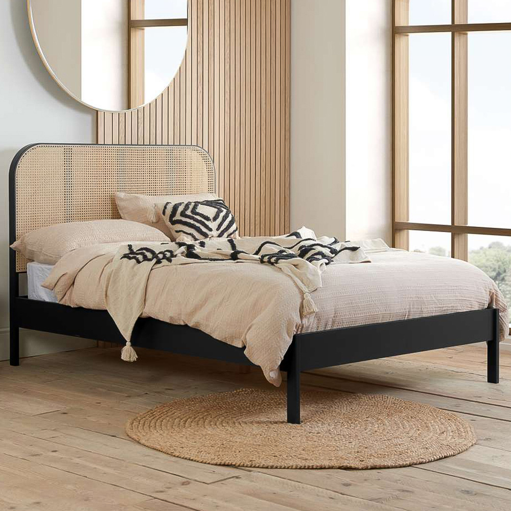 Birlea Margot Double Black Bed with Rattan Headboard Image 1