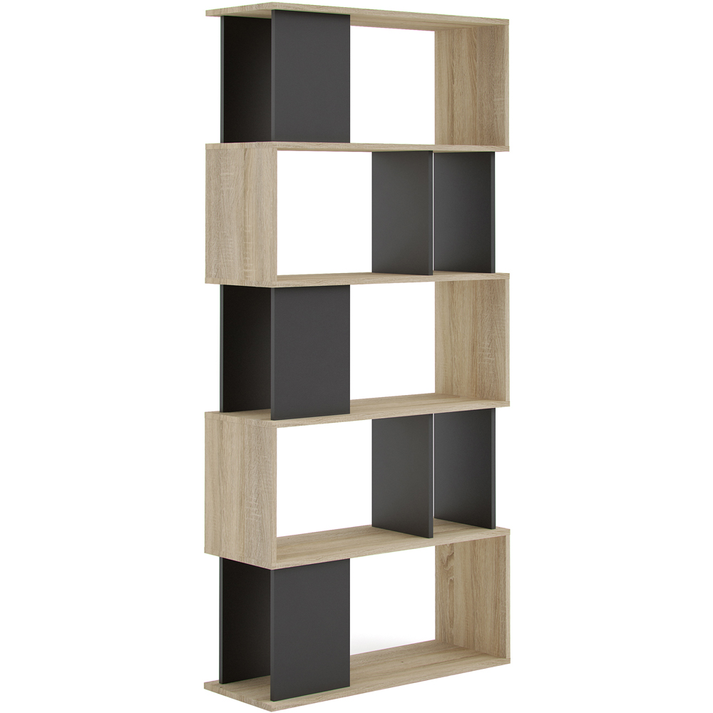 Furniture To Go Maze 5 Shelf Oak and Black Open Bookcase Image 2