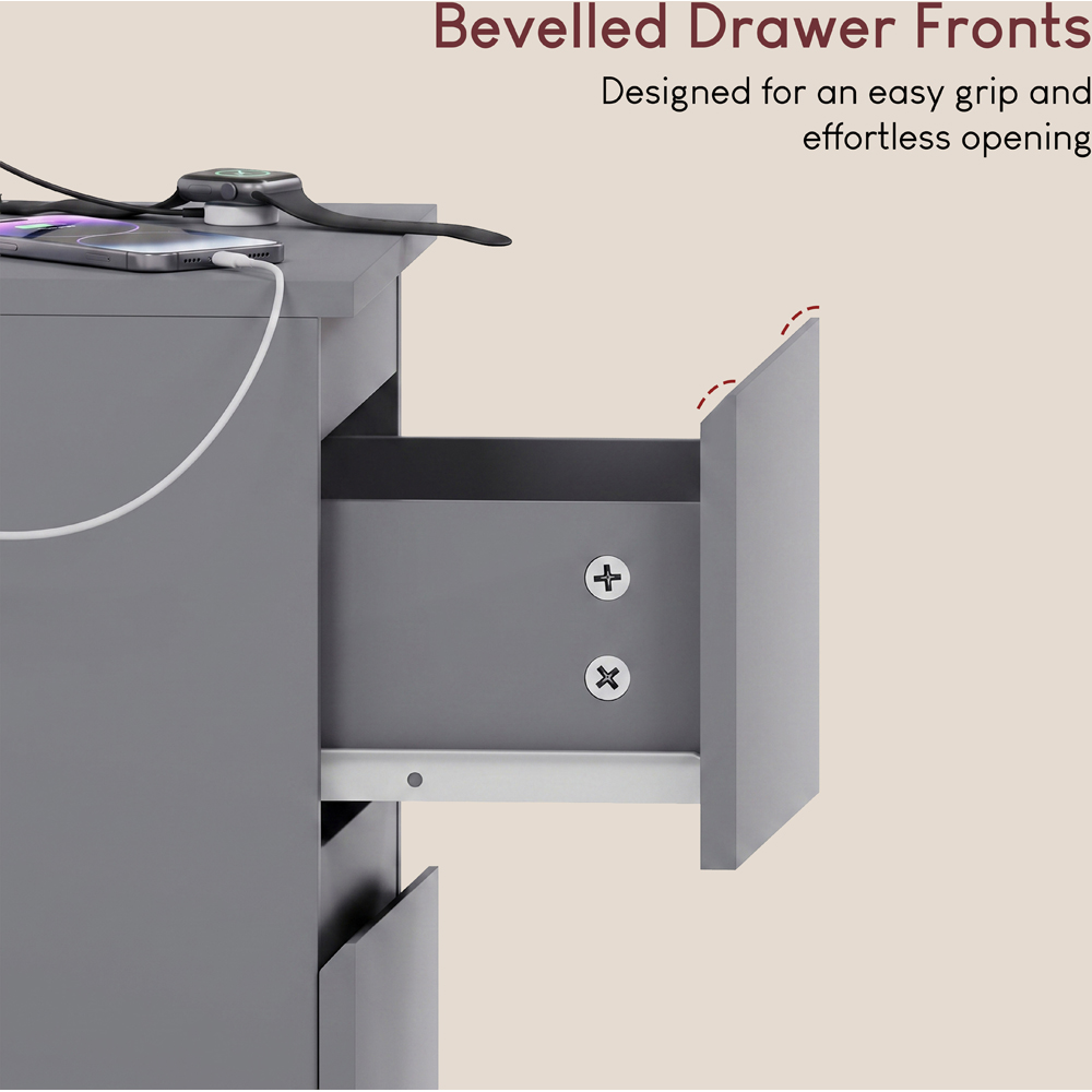 VIDA DESIGNS Denver 2 Drawer Grey Bedside Chest with Power Outlet Set of 2 Image 7
