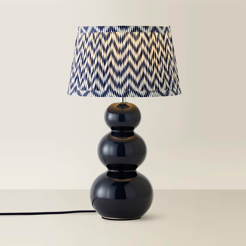 ValueLights Edie Chevron Pleated Shade Navy Bobble Ceramic Table Lamp with Bulb Image 3