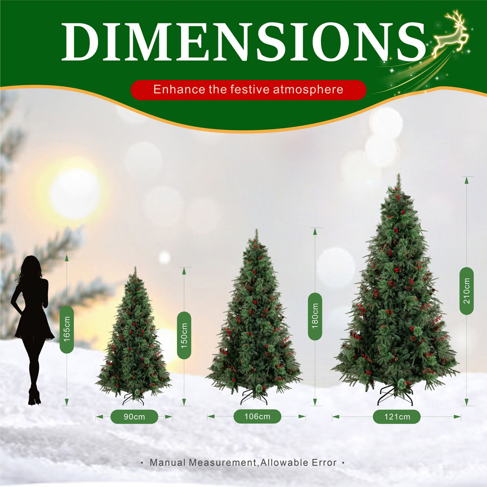Abrihome Green Artificial Christmas Tree with Berries and Pinecones 7ft Image 9