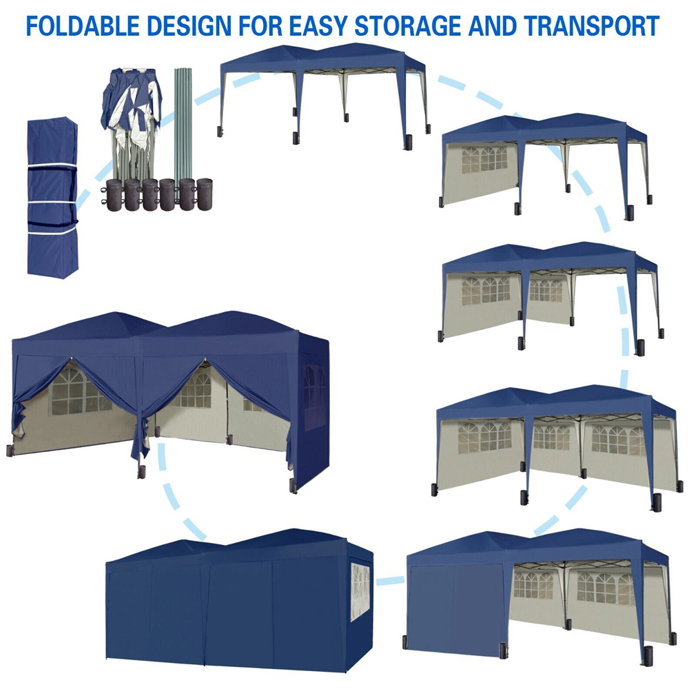 Blue 3 x 6m Pop Up Gazebo with Weight Bags and Removable Side Image 7
