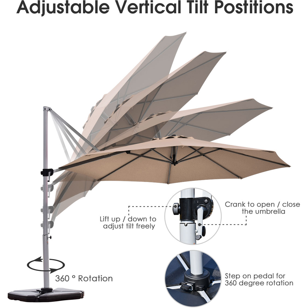 Costway Tan Crank and Tilt Cantilever Parasol 3.3m Image 7