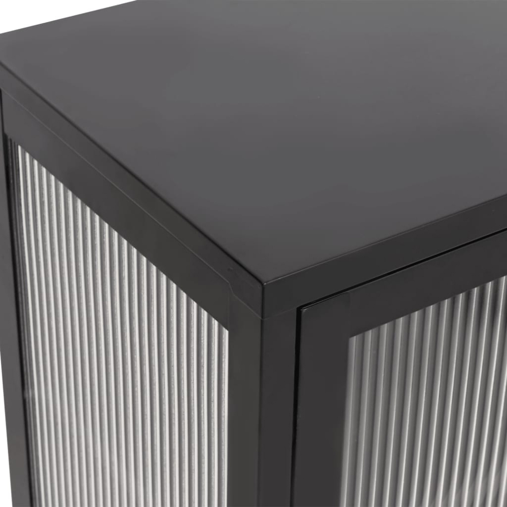 vidaXL 2 Glass Door 2 Shelf Black Wooden Sideboard Image 8