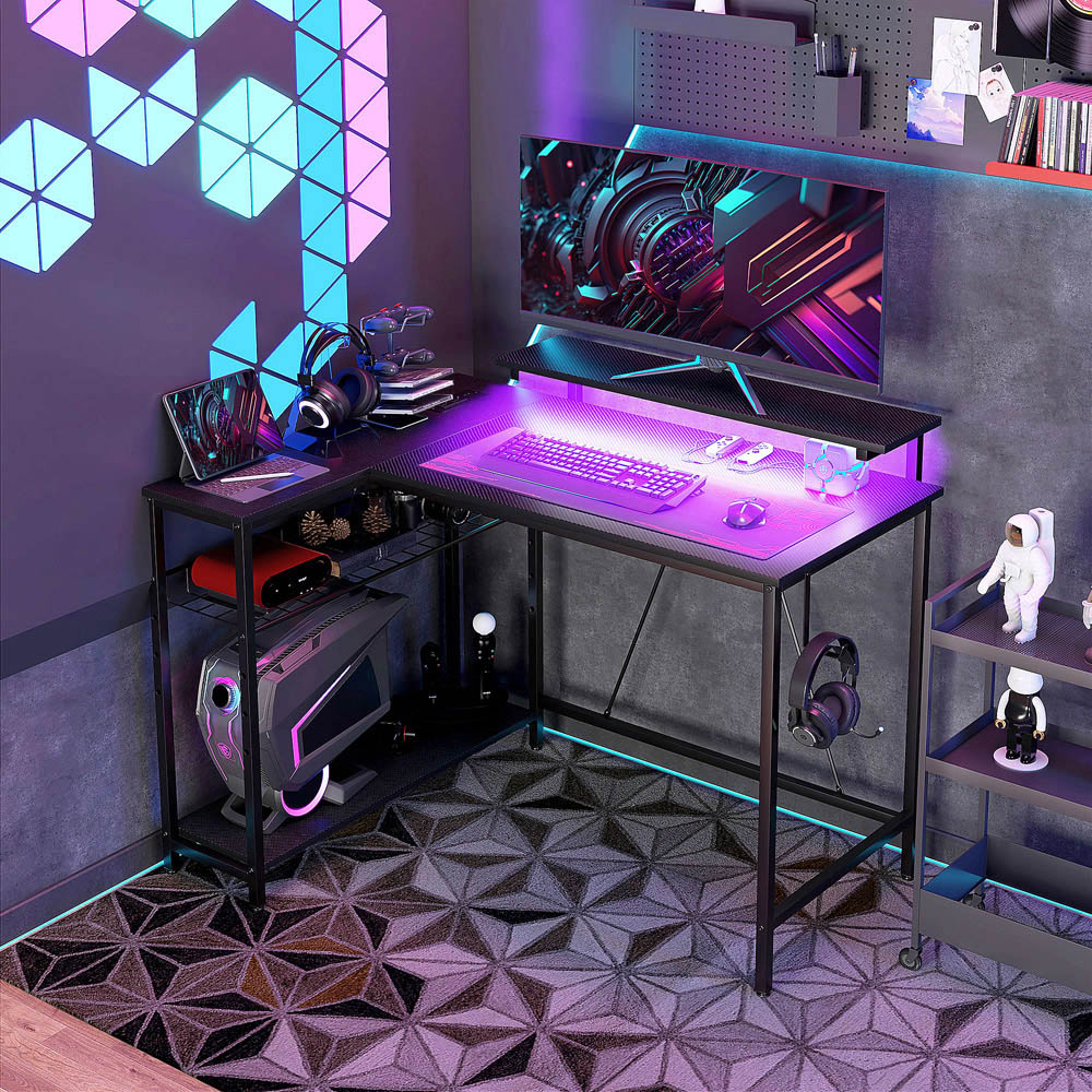 Portland LED Lights Reversible Corner Gaming Desk with Storage Image 3