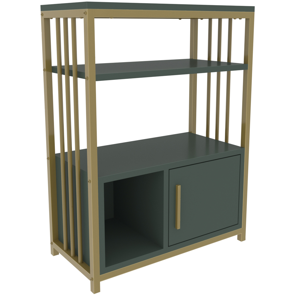 Decorotika Letos Single Door 3 Shelf Green and Gold Bookshelf Image 2