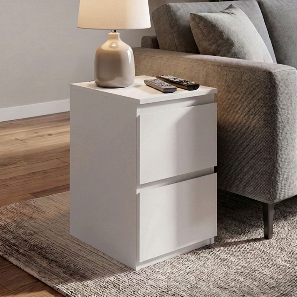 VIDA DESIGNS Denver 2 Drawer White Bedside Cabinet Set of 2 Image 3