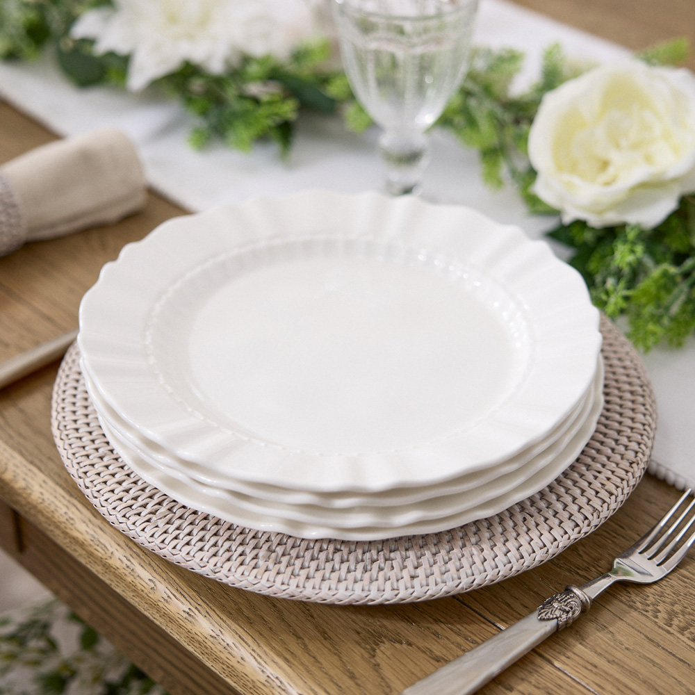 Dibor Rippled Effect White 4 Piece Dinner Plate Set Image 2