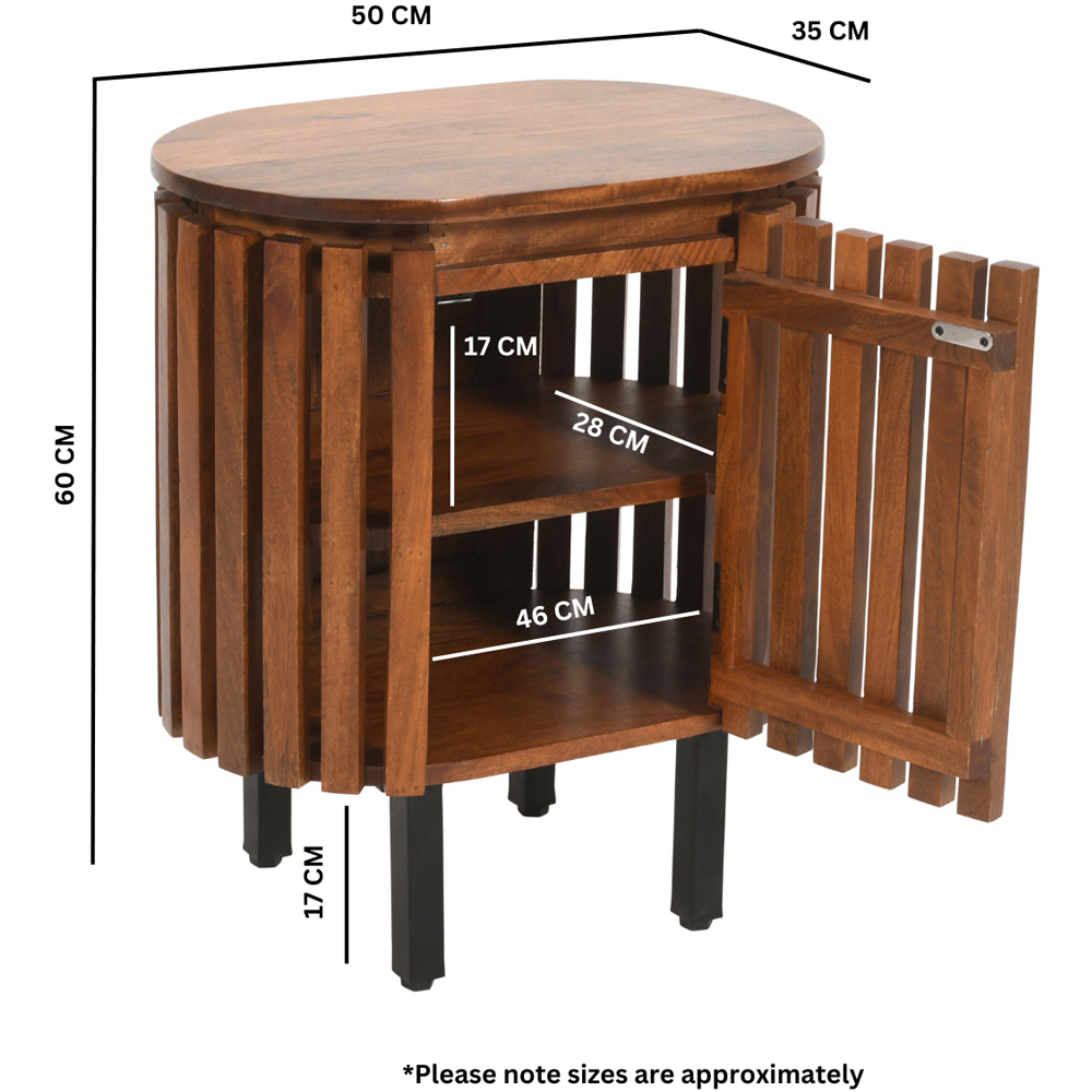 Brooklyn Slatted Single Door Mango Wood Bedside Table Image 7