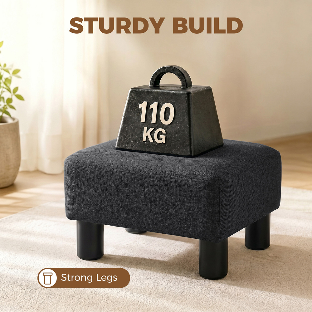 HOMCOM Black Chic Linen Fabric Footstool Ottoman Cube with Legs Image 7