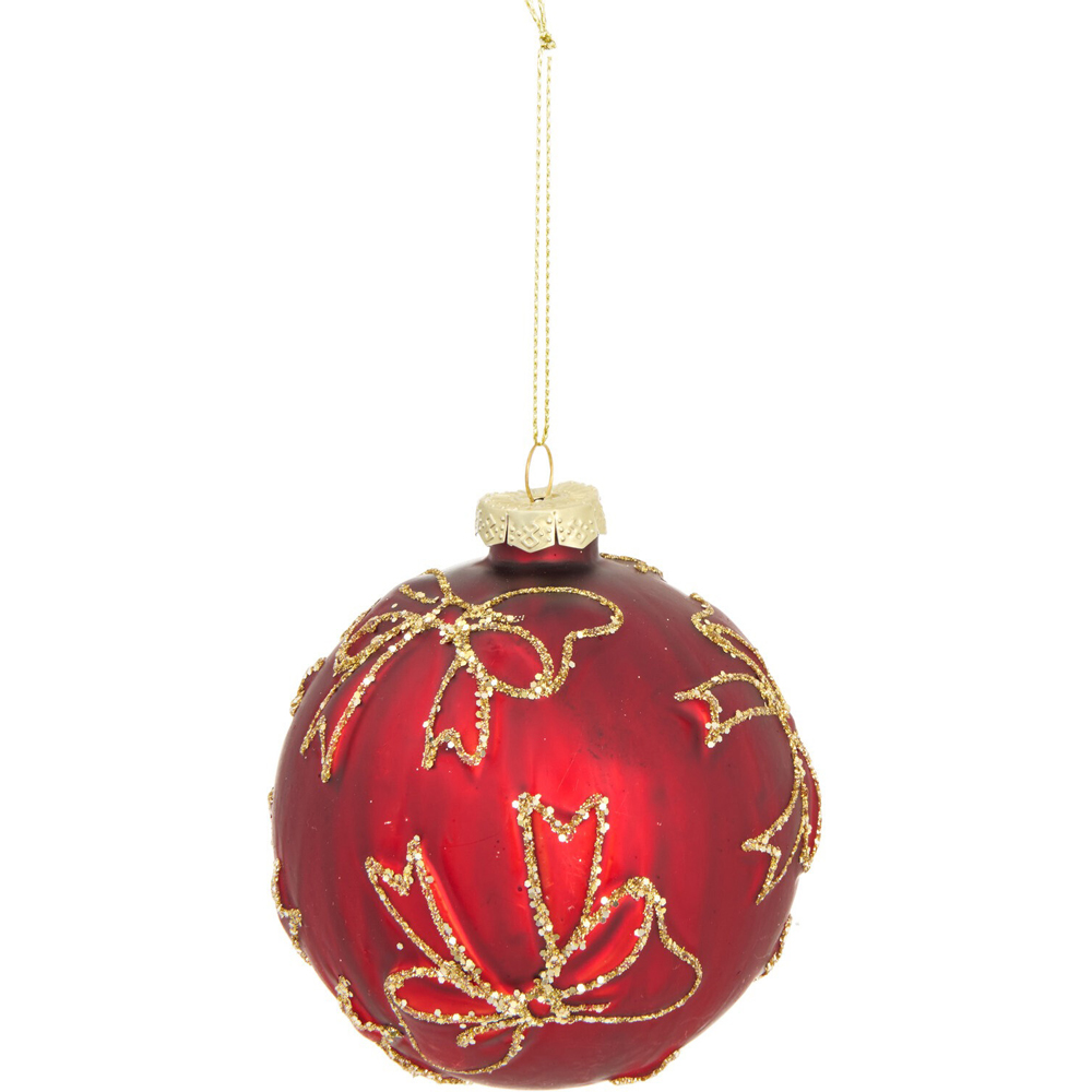 Glitter Bow Bauble Red Image 1