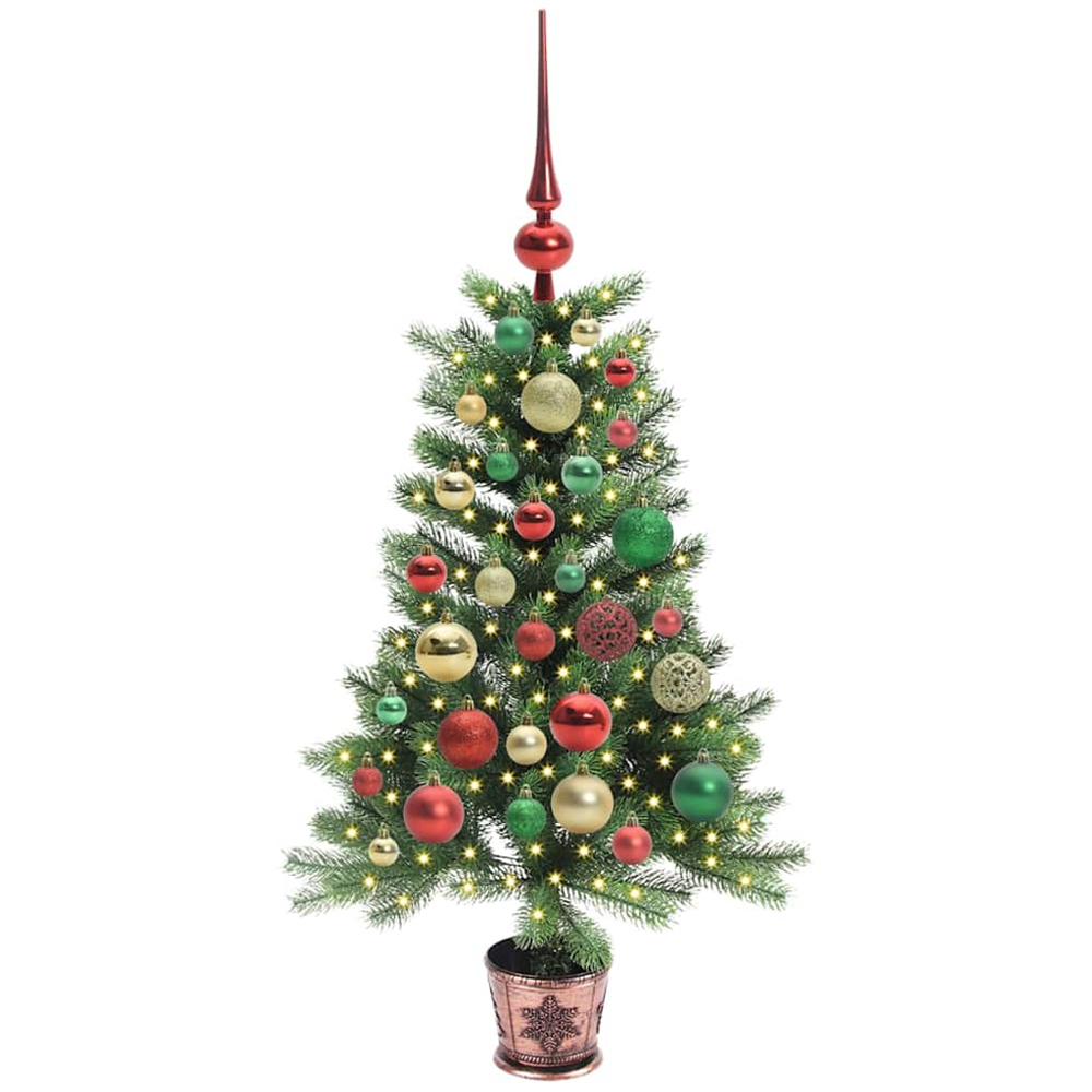 vidaXL Pre-Lit Multicolour Baubles Green Artificial Christmas Tree 3ft Image 1