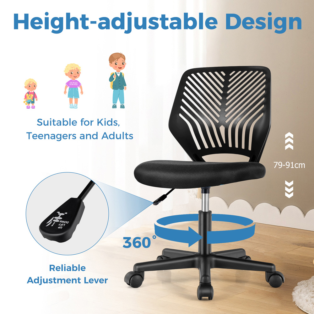 Costway Black Kids Ergonomic Adjustable Desk Chair with Universal Casters Image 4