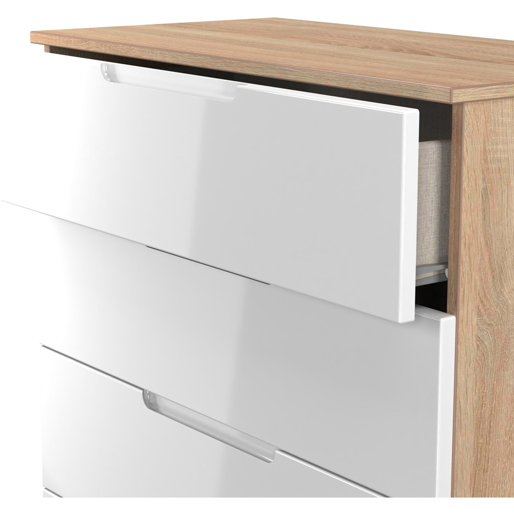 Crowndale Milan 4 Drawer White Gloss and Bardolino Oak Chest of Drawers Ready Assembled Image 5